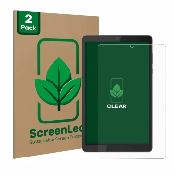 Parte frontale di una confezione del prodotto con il logo del marchio ScreenLeaf. Accanto è raffigurato il dispositivo Lenovo 
