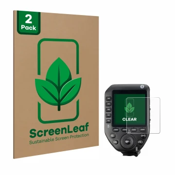 Parte frontale di una confezione del prodotto con il logo del marchio ScreenLeaf. Accanto è raffigurato il dispositivo Godox X
