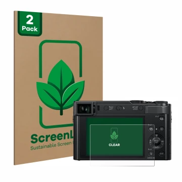 Parte frontale di una confezione del prodotto con il logo del marchio ScreenLeaf. Accanto è raffigurato il dispositivo Panason