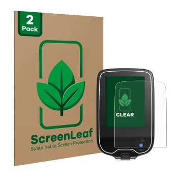 Parte frontale di una confezione del prodotto con il logo del marchio ScreenLeaf. Accanto è raffigurato il dispositivo Freesty
