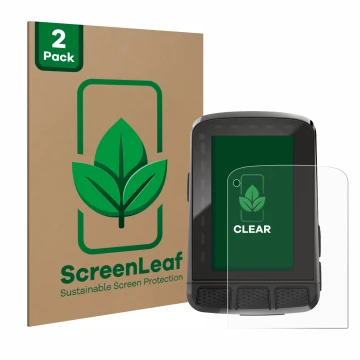 Parte frontale di una confezione del prodotto con il logo del marchio ScreenLeaf. Accanto è raffigurato il dispositivo Wahoo E