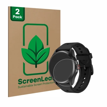 Parte frontale di una confezione del prodotto con il logo del marchio ScreenLeaf. Accanto è raffigurato il dispositivo Mobvoi 