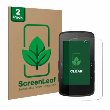 Parte frontale di una confezione del prodotto con il logo del marchio ScreenLeaf. Accanto è raffigurato il dispositivo Bryton 