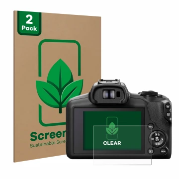Parte frontale di una confezione del prodotto con il logo del marchio ScreenLeaf. Accanto è raffigurato il dispositivo Canon E