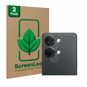 Parte frontale di una confezione del prodotto con il logo del marchio ScreenLeaf. Accanto è raffigurato il dispositivo OnePlus