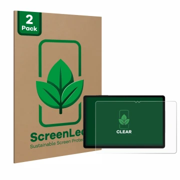 Parte frontale di una confezione del prodotto con il logo del marchio ScreenLeaf. Accanto è raffigurato il dispositivo Samsung