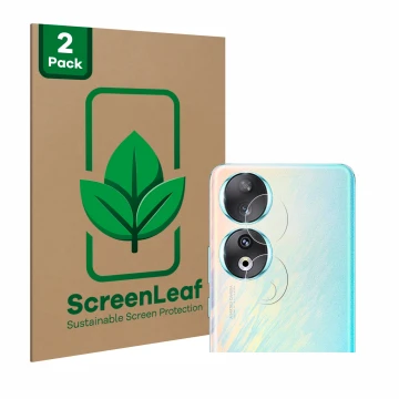 Parte frontale di una confezione del prodotto con il logo del marchio ScreenLeaf. Accanto è raffigurato il dispositivo Honor 9