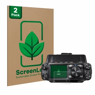 Parte frontale di una confezione del prodotto con il logo del marchio ScreenLeaf. Accanto è raffigurato il dispositivo Yaesu F