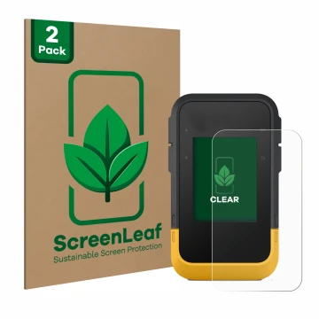 Parte frontale di una confezione del prodotto con il logo del marchio ScreenLeaf. Accanto è raffigurato il dispositivo Garmin 