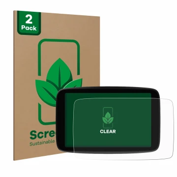 Parte frontale di una confezione del prodotto con il logo del marchio ScreenLeaf. Accanto è raffigurato il dispositivo TomTom 