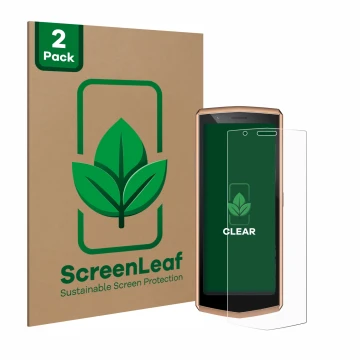 Parte frontale di una confezione del prodotto con il logo del marchio ScreenLeaf. Accanto è raffigurato il dispositivo Cubot P