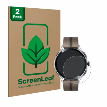 Parte frontale di una confezione del prodotto con il logo del marchio ScreenLeaf. Accanto è raffigurato il dispositivo Xiaomi 