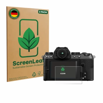 Parte frontale di una confezione del prodotto con il logo del marchio ScreenLeaf. Accanto è raffigurato il dispositivo Fujifil