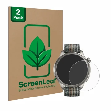 Parte frontale di una confezione del prodotto con il logo del marchio ScreenLeaf. Accanto è raffigurato il dispositivo Huami A