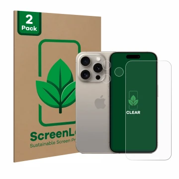 Parte frontale di una confezione del prodotto con il logo del marchio ScreenLeaf. Accanto è raffigurato il dispositivo Apple i