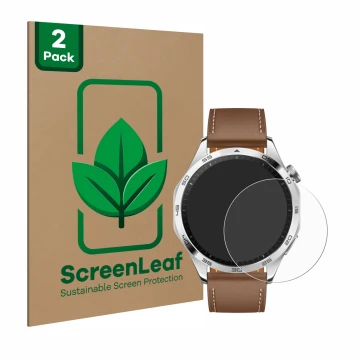 Parte frontale di una confezione del prodotto con il logo del marchio ScreenLeaf. Accanto è raffigurato il dispositivo Huawei 