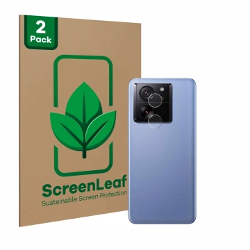Parte frontale di una confezione del prodotto con il logo del marchio ScreenLeaf. Accanto è raffigurato il dispositivo Xiaomi 