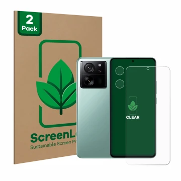 Parte frontale di una confezione del prodotto con il logo del marchio ScreenLeaf. Accanto è raffigurato il dispositivo Xiaomi 