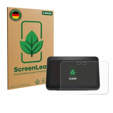 Parte frontale di una confezione del prodotto con il logo del marchio ScreenLeaf. Accanto è raffigurato il dispositivo Amazon 
