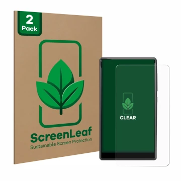 Parte frontale di una confezione del prodotto con il logo del marchio ScreenLeaf. Accanto è raffigurato il dispositivo innioas