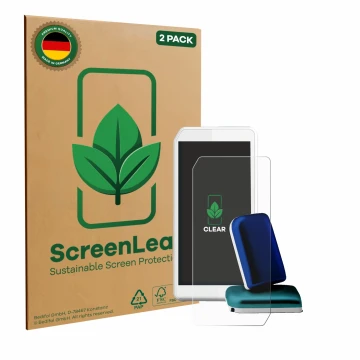 Parte frontale di una confezione del prodotto con il logo del marchio ScreenLeaf. Accanto è raffigurato il dispositivo Kaleido