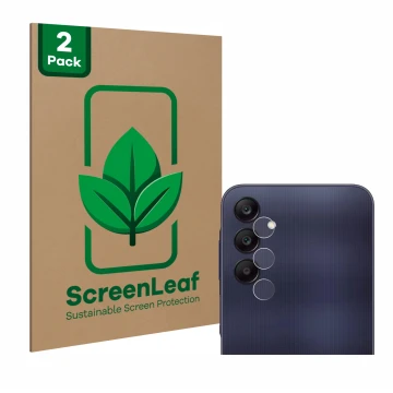Parte frontale di una confezione del prodotto con il logo del marchio ScreenLeaf. Accanto è raffigurato il dispositivo Samsung