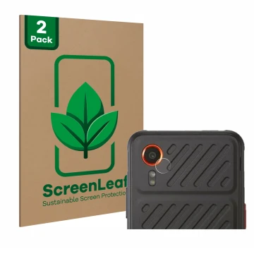 Parte frontale di una confezione del prodotto con il logo del marchio ScreenLeaf. Accanto è raffigurato il dispositivo Samsung