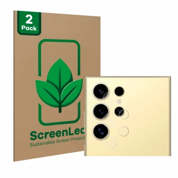 Parte frontale di una confezione del prodotto con il logo del marchio ScreenLeaf. Accanto è raffigurato il dispositivo Samsung