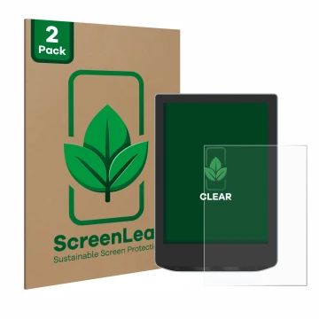 Parte frontale di una confezione del prodotto con il logo del marchio ScreenLeaf. Accanto è raffigurato il dispositivo Vivlio 