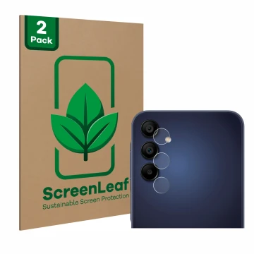 Parte frontale di una confezione del prodotto con il logo del marchio ScreenLeaf. Accanto è raffigurato il dispositivo Samsung
