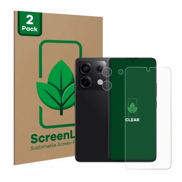Parte frontale di una confezione del prodotto con il logo del marchio ScreenLeaf. Accanto è raffigurato il dispositivo Xiaomi 