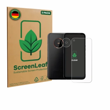 Parte frontale di una confezione del prodotto con il logo del marchio ScreenLeaf. Accanto è raffigurato il dispositivo Gigaset