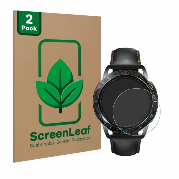 Parte frontale di una confezione del prodotto con il logo del marchio ScreenLeaf. Accanto è raffigurato il dispositivo Xiaomi 