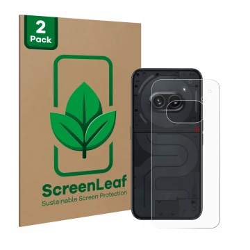 Parte frontale di una confezione del prodotto con il logo del marchio ScreenLeaf. Accanto è raffigurato il dispositivo Nothing
