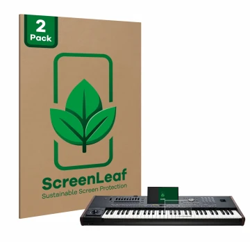 Parte frontale di una confezione del prodotto con il logo del marchio ScreenLeaf. Accanto è raffigurato il dispositivo KORG Pa
