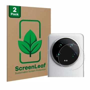 Parte frontale di una confezione del prodotto con il logo del marchio ScreenLeaf. Accanto è raffigurato il dispositivo Xiaomi 