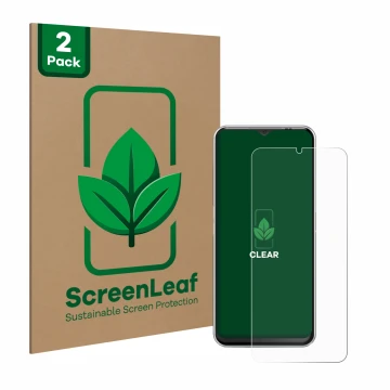 Parte frontale di una confezione del prodotto con il logo del marchio ScreenLeaf. Accanto è raffigurato il dispositivo Emporia