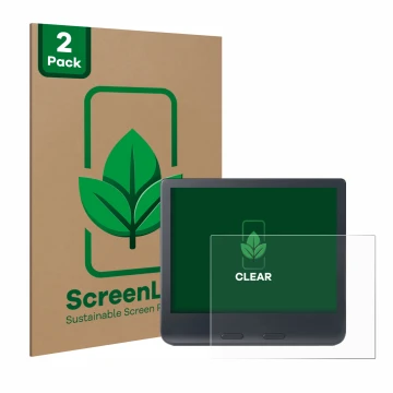 Parte frontale di una confezione del prodotto con il logo del marchio ScreenLeaf. Accanto è raffigurato il dispositivo Kobo Li