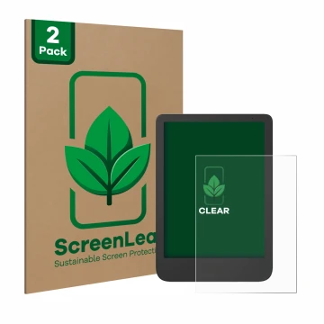 Parte frontale di una confezione del prodotto con il logo del marchio ScreenLeaf. Accanto è raffigurato il dispositivo Tolino 