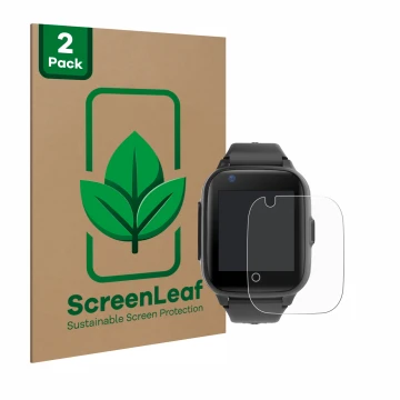 Parte frontale di una confezione del prodotto con il logo del marchio ScreenLeaf. Accanto è raffigurato il dispositivo Leotec 