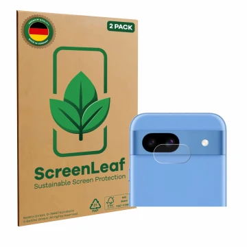 Parte frontale di una confezione del prodotto con il logo del marchio ScreenLeaf. Accanto è raffigurato il dispositivo Google 