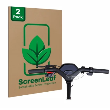 Parte frontale di una confezione del prodotto con il logo del marchio ScreenLeaf. Accanto è raffigurato il dispositivo Segway 