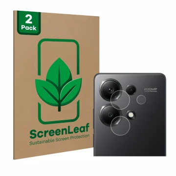 Parte frontale di una confezione del prodotto con il logo del marchio ScreenLeaf. Accanto è raffigurato il dispositivo Xiaomi 