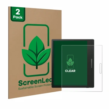 Parte frontale di una confezione del prodotto con il logo del marchio ScreenLeaf. Accanto è raffigurato il dispositivo Boox Go