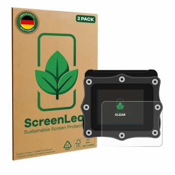 Parte frontale di una confezione del prodotto con il logo del marchio ScreenLeaf. Accanto è raffigurato il dispositivo Shearwa