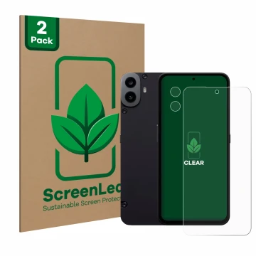 Parte frontale di una confezione del prodotto con il logo del marchio ScreenLeaf. Accanto è raffigurato il dispositivo Nothing