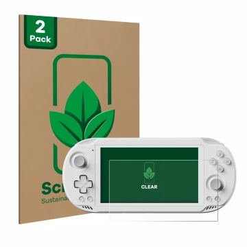 Parte frontale di una confezione del prodotto con il logo del marchio ScreenLeaf. Accanto è raffigurato il dispositivo AYN Odi