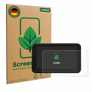 Parte frontale di una confezione del prodotto con il logo del marchio ScreenLeaf. Accanto è raffigurato il dispositivo Atomos 
