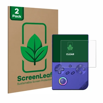 Parte frontale di una confezione del prodotto con il logo del marchio ScreenLeaf. Accanto è raffigurato il dispositivo Anberni