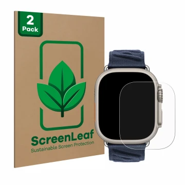 Parte frontale di una confezione del prodotto con il logo del marchio ScreenLeaf. Accanto è raffigurato il dispositivo Apple W